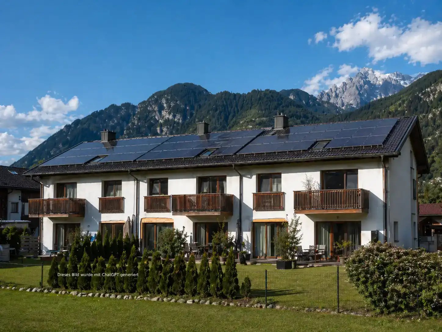 Reihenhäuser mit Garten und PV-Panele am Dach