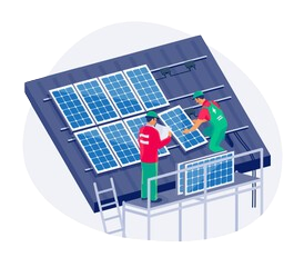 Menschen installieren PV-Module auf Dach